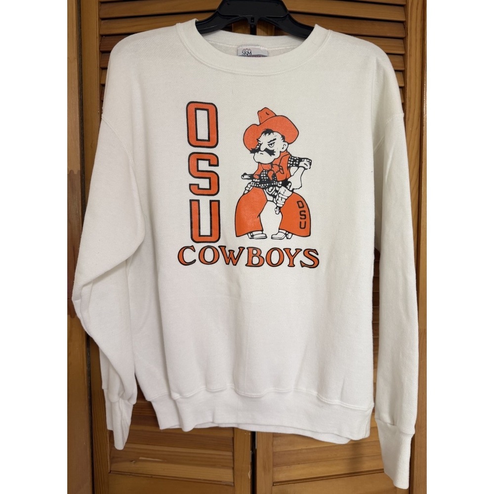 Vintage Oklahoma State Cowboys OSU Pistol Pete Crewneck Sweatshirt Mens M White